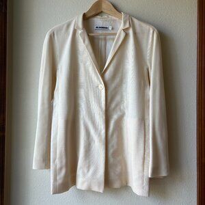 EUC Jil Sander 100% Wool Lightweight Blazer Cream White Size 4 Pockets Italy